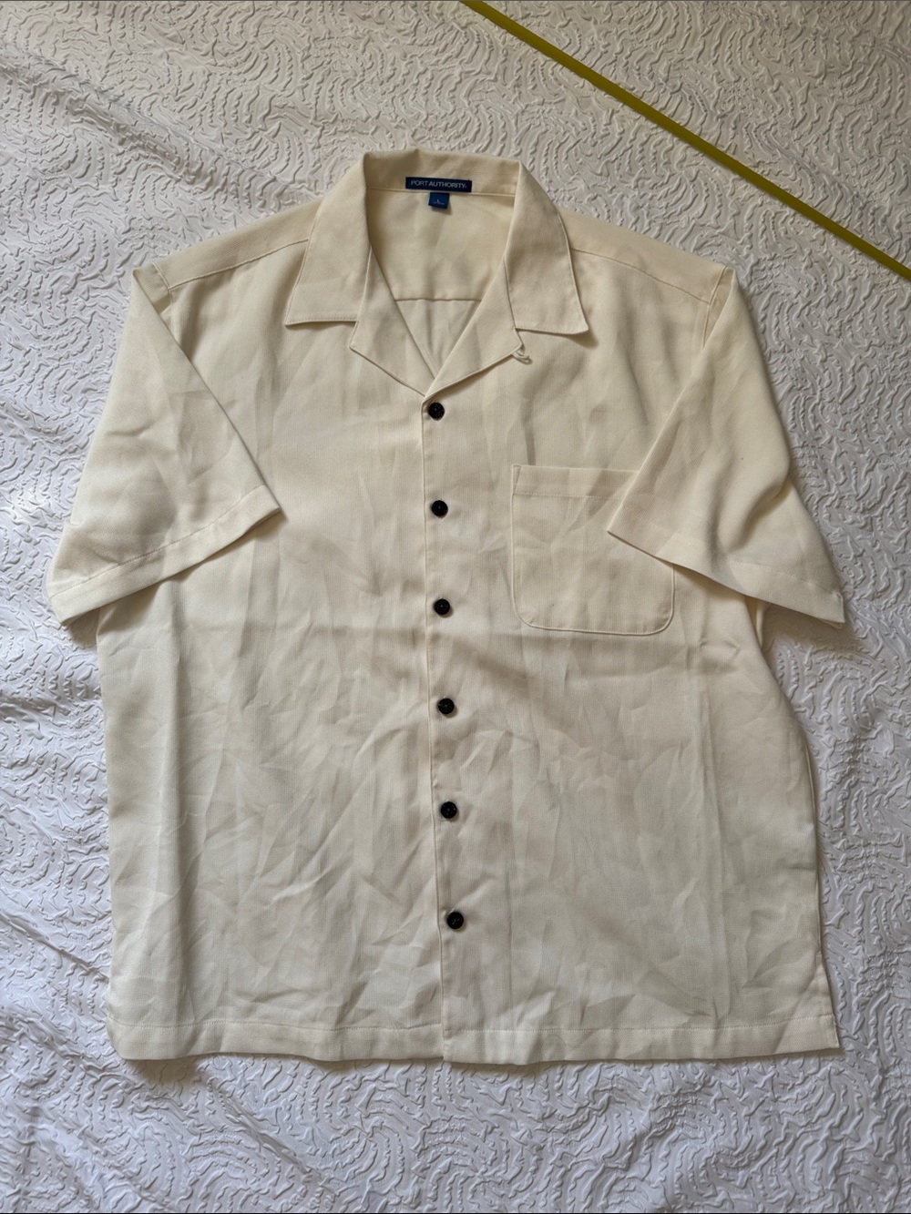Port Authority Cream Short Sleeve Button-Front Camp Shirt